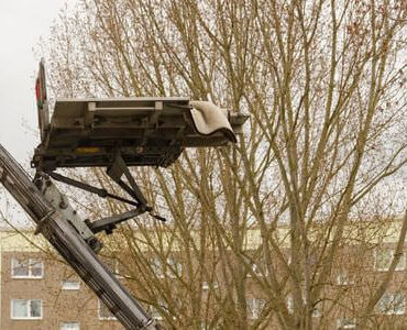 Möbellift in Singen Möbellift in Singen: Möbellift zwischen kahlen Bäumen vor einem Gebäude
